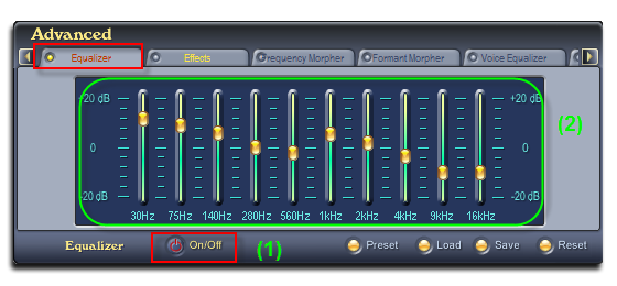 Fig 3: Voice Changer Software Diamond - Equalizer Effects
